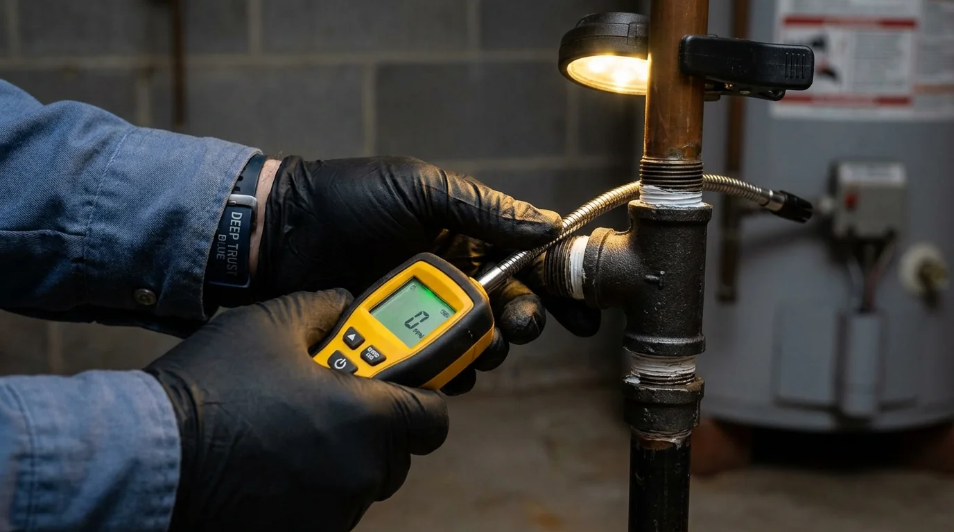 Gas leak detection with electronic sniffer by Johns Plumbing LLC in Rushville