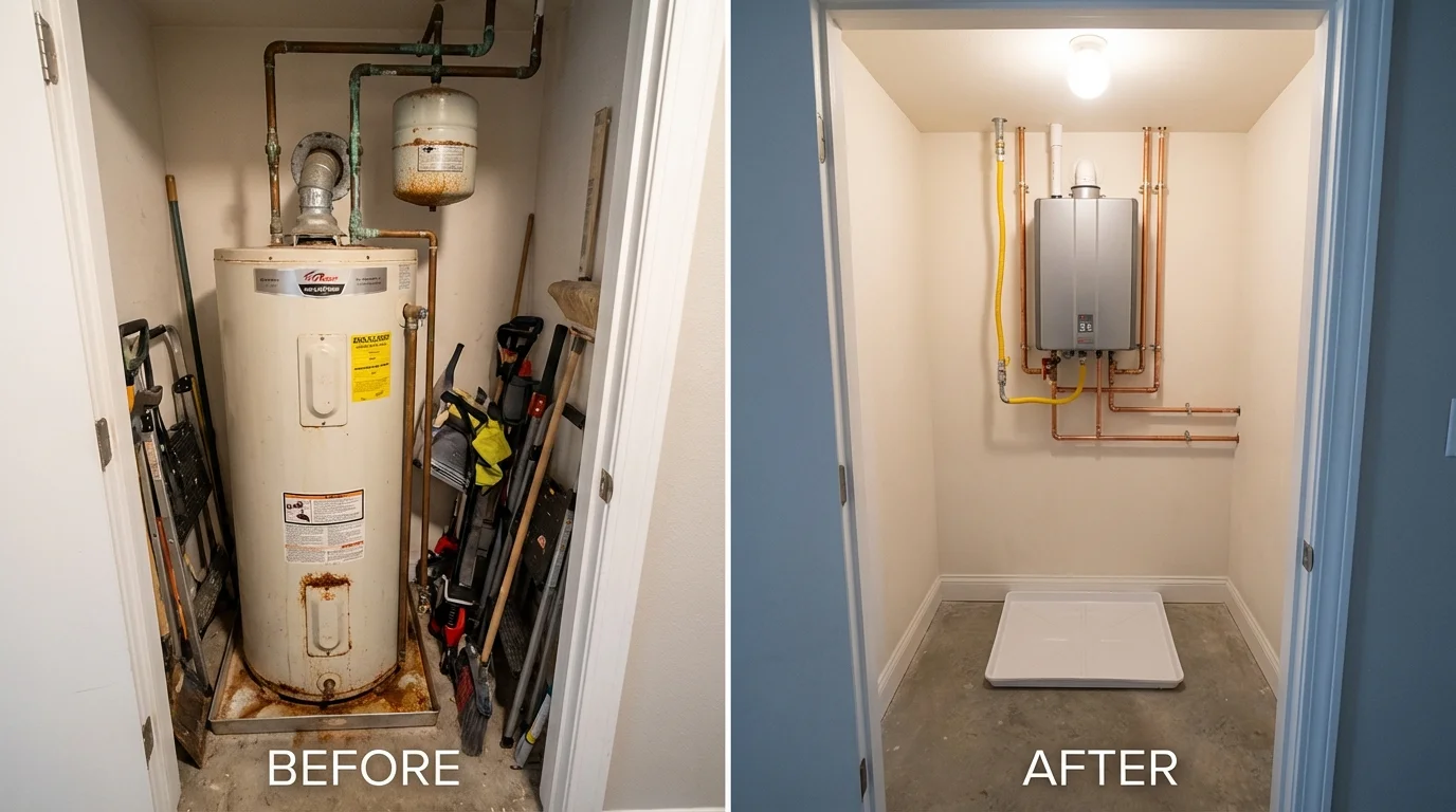 Tank water heater versus wall-mounted tankless unit comparison for Rushville, NE homeowners