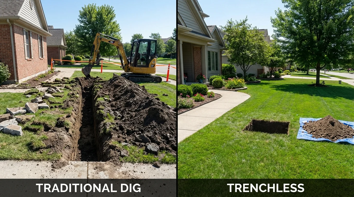 Trenchless sewer repair with minimal yard damage versus traditional excavation in Rushville, NE